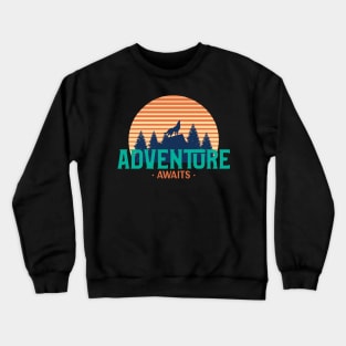 Adventure Awaits Retro Wolf Howling Crewneck Sweatshirt